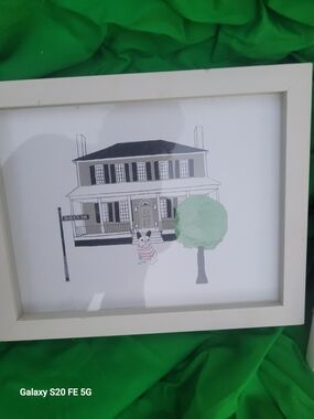 Framed Home Illustration Art Print in Mint Green